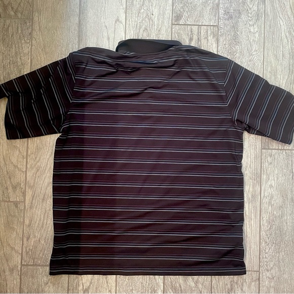 Kirkland Brand Men’s Black Short Sleeve Polo Shirt w/Purple & Turquoise Stripes - Picture 5 of 6